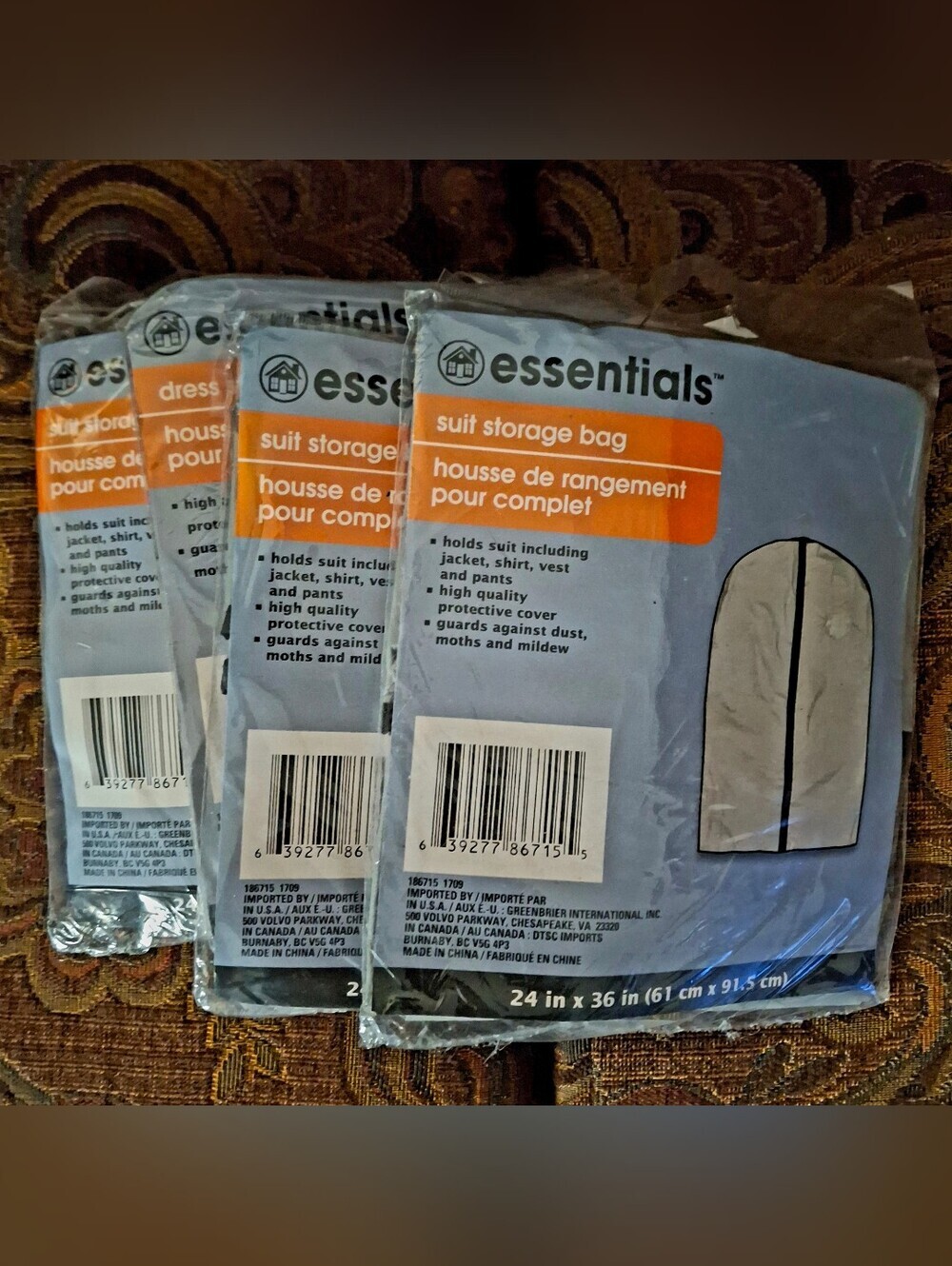Essentials Light Gray Suit Storage Bags - 4 Pack